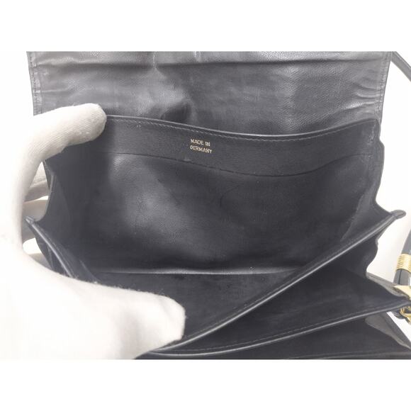 HCL Black Leather Pushlock Flap Closure Small Crossbody Bag - Vintage - Picture 11 of 16